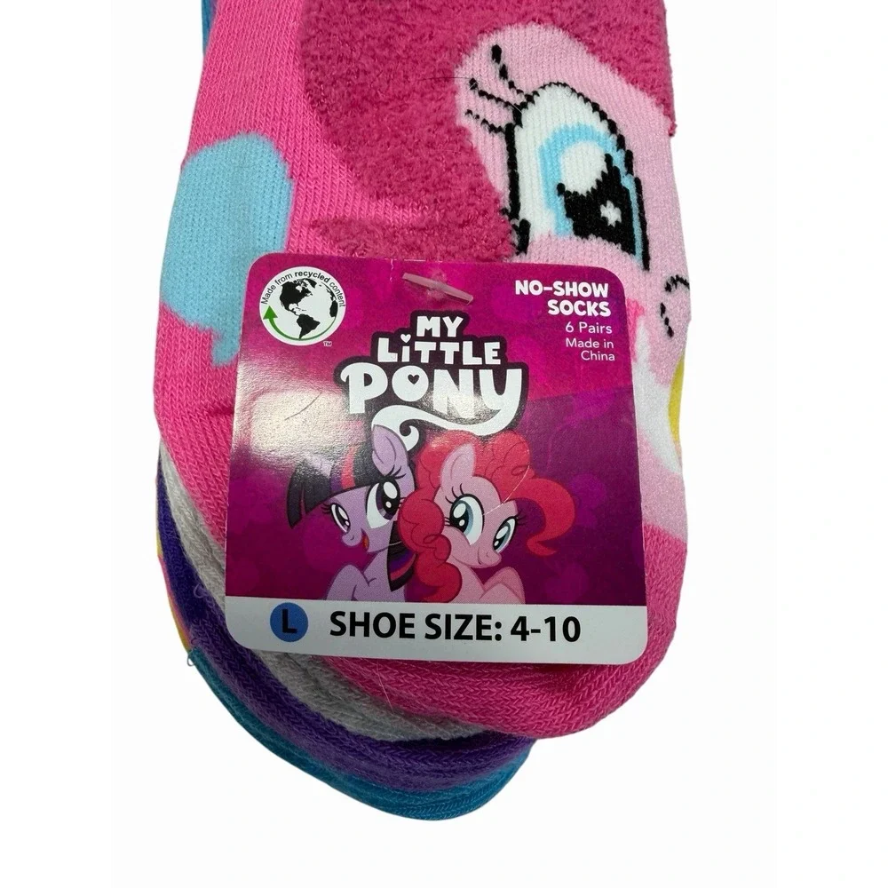 my little pony girls 6 pack no show ankle socks size large 4-10 (6 pairs)